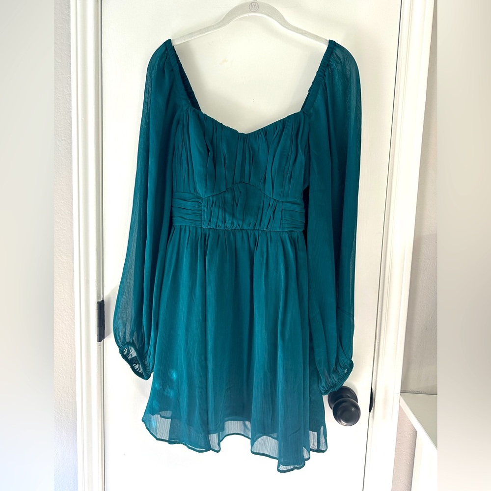 express green long sheer sleeve dress